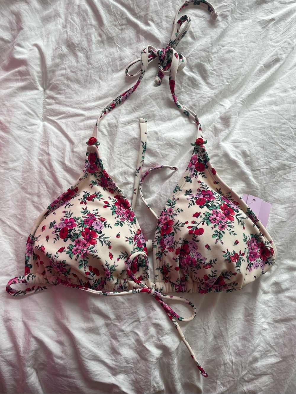 wild fable Cream Floral Triangle Bikini Top - Pink/Green